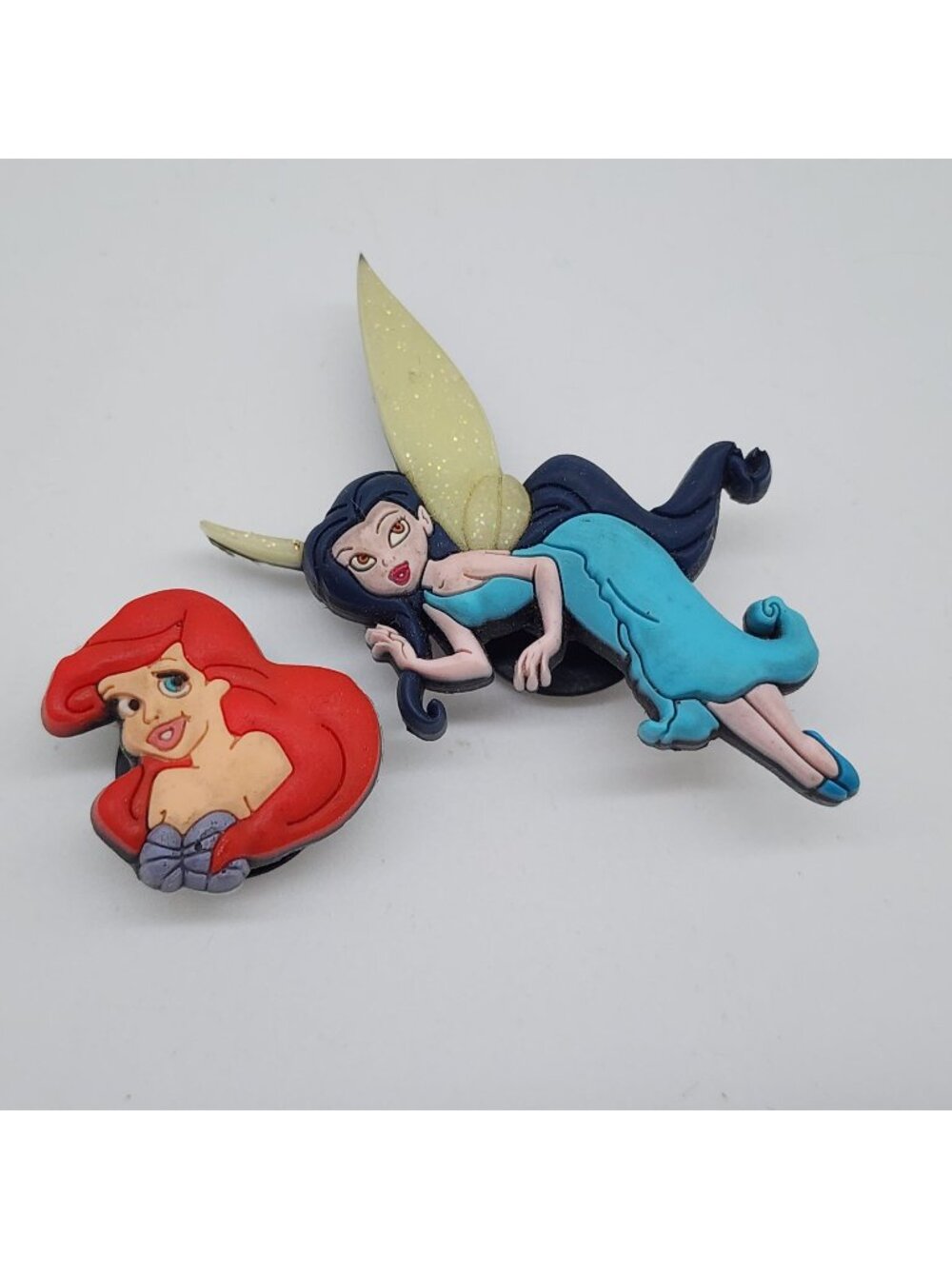 VTG Disney Pin Back Button Tinker Bell and Ariel Jibbitz Crock Bracelet Shoe Pin
